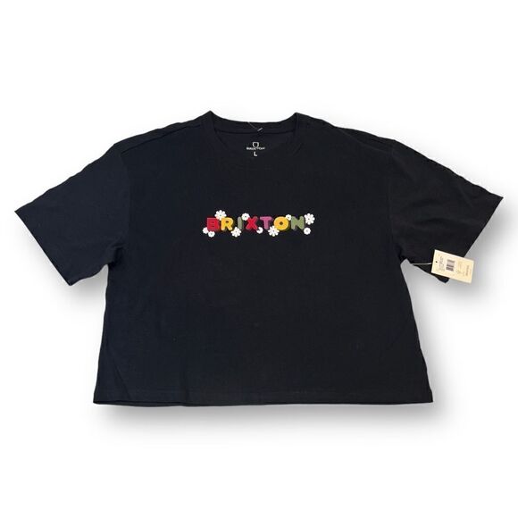 Brixton Black Floral Logo Cropped Tee Size Large - Picture 1 of 4